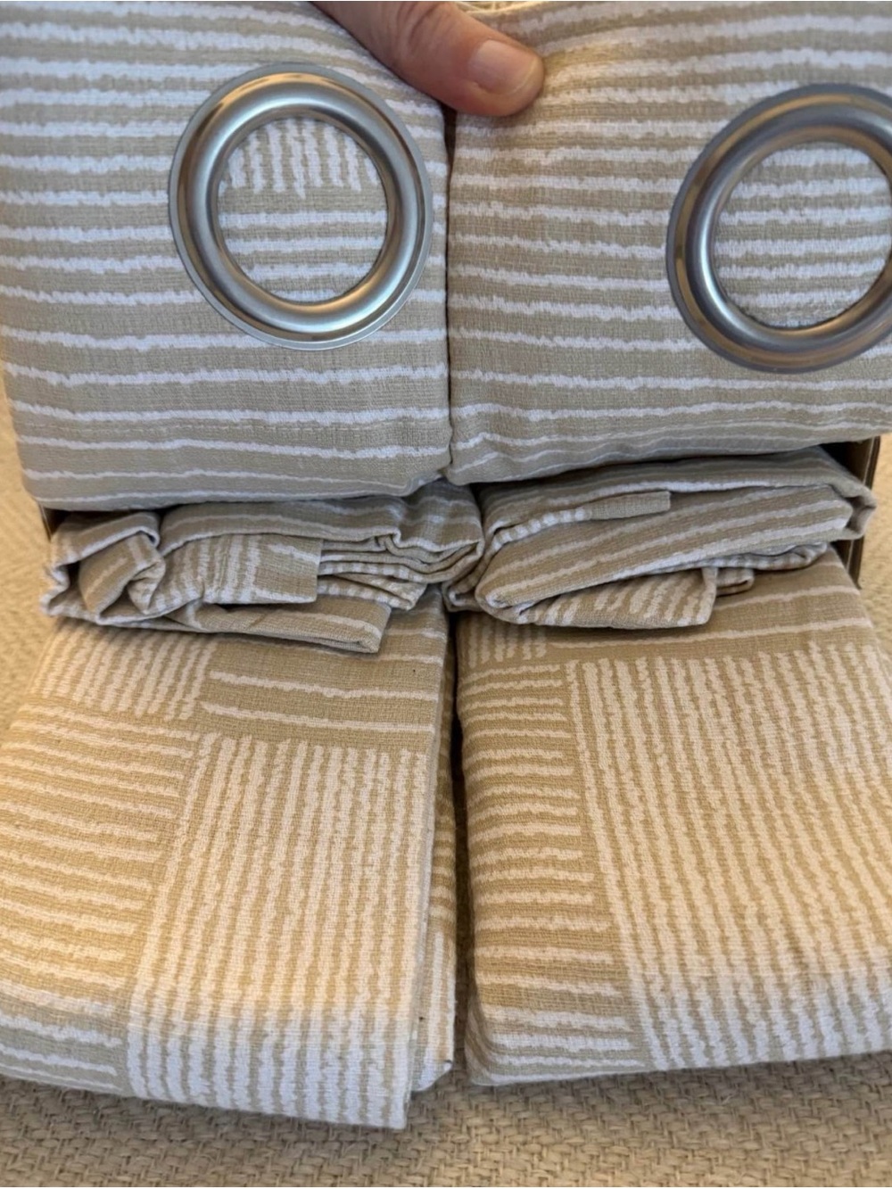 The Big One Beige and Cream Striped Grommet Curtain Panels - 2 Pack - Picture 3 of 5